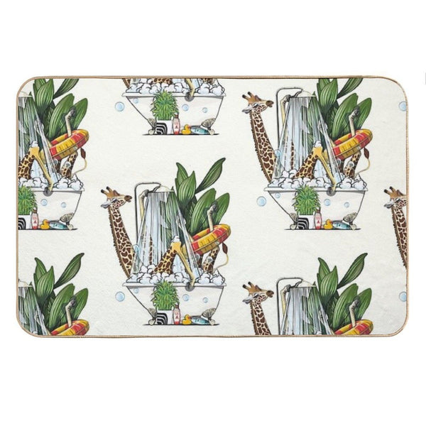 Giraffe in The Bath, Funny Animal Safari Bathroom Joke Bath Mat