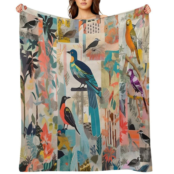 Colorful Collage of Birds And Plants Compact Throw Blanket