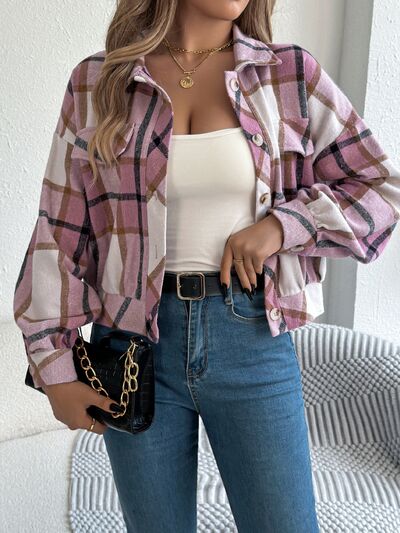 Classic Plaid Button Up Long Sleeve Jacket Women Cozy Trendy Everyday Wear Simple Jacket