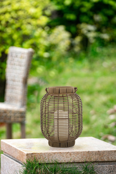 8.7x8.7x11.8' Poly Rattan Lantern Outdoor Decorative Battery-Operated LED Candle