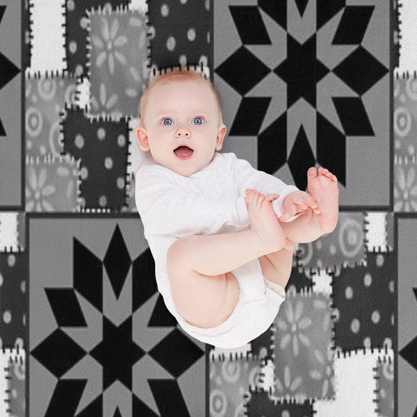 Black And White Quilted Granny Squares Quilt Throw Blanket