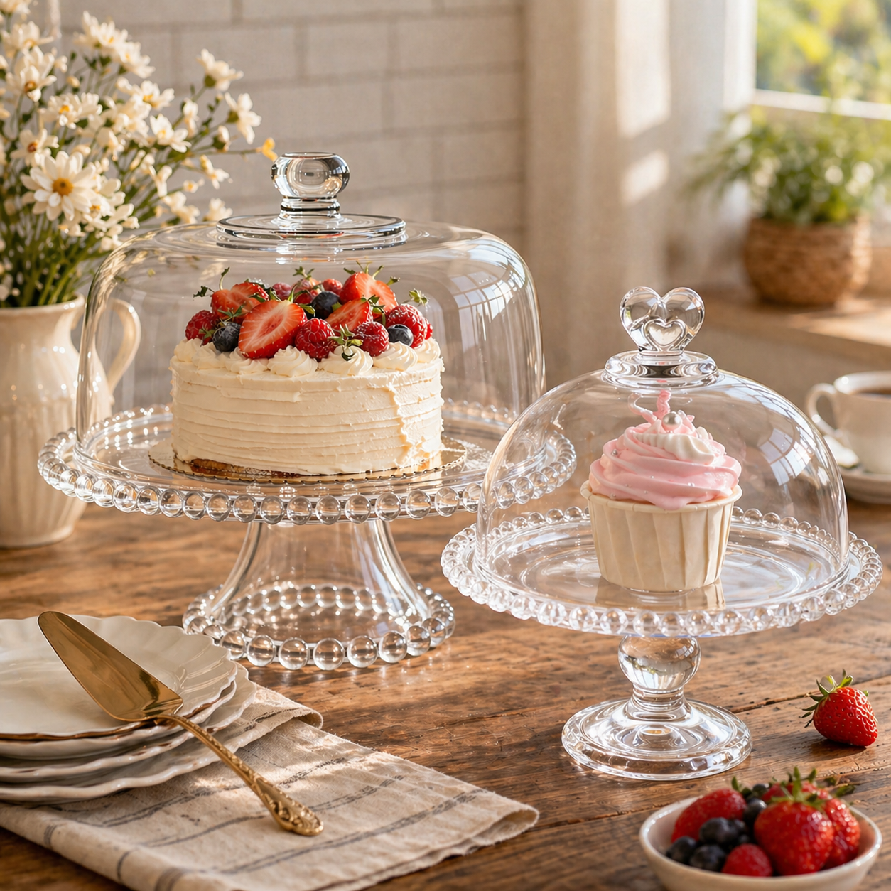 Elegant Glass Dessert Stand Set with Cloche Lids