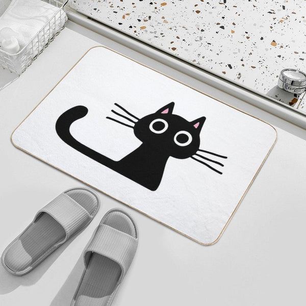 Cutie Kitty Cat Wide Eyed Black Kitten Bath Mat
