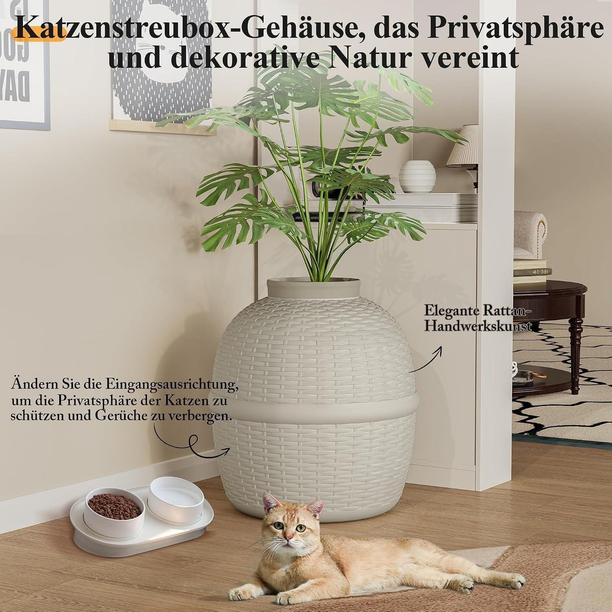 Cat Litter Box Enclosure with Faux Plant