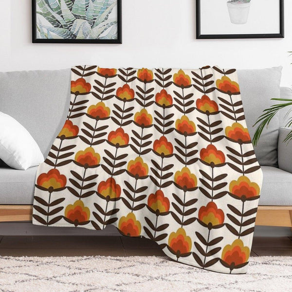 Boogie - Retro Florals Minimal Trendy 70s Style Throwback Flower Pattern Throw Blanket