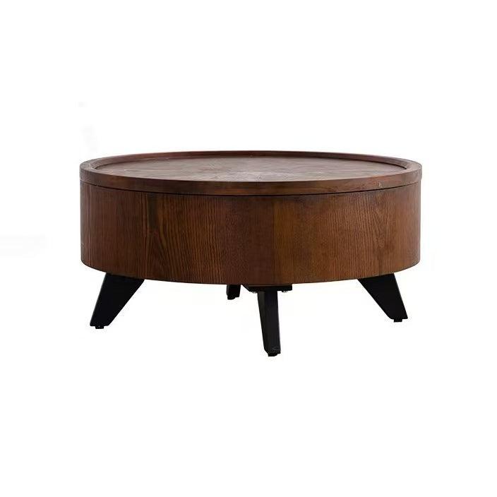 Mid-Century Modern Flip-Top Round Walnut Coffee Table with Hidden Storage