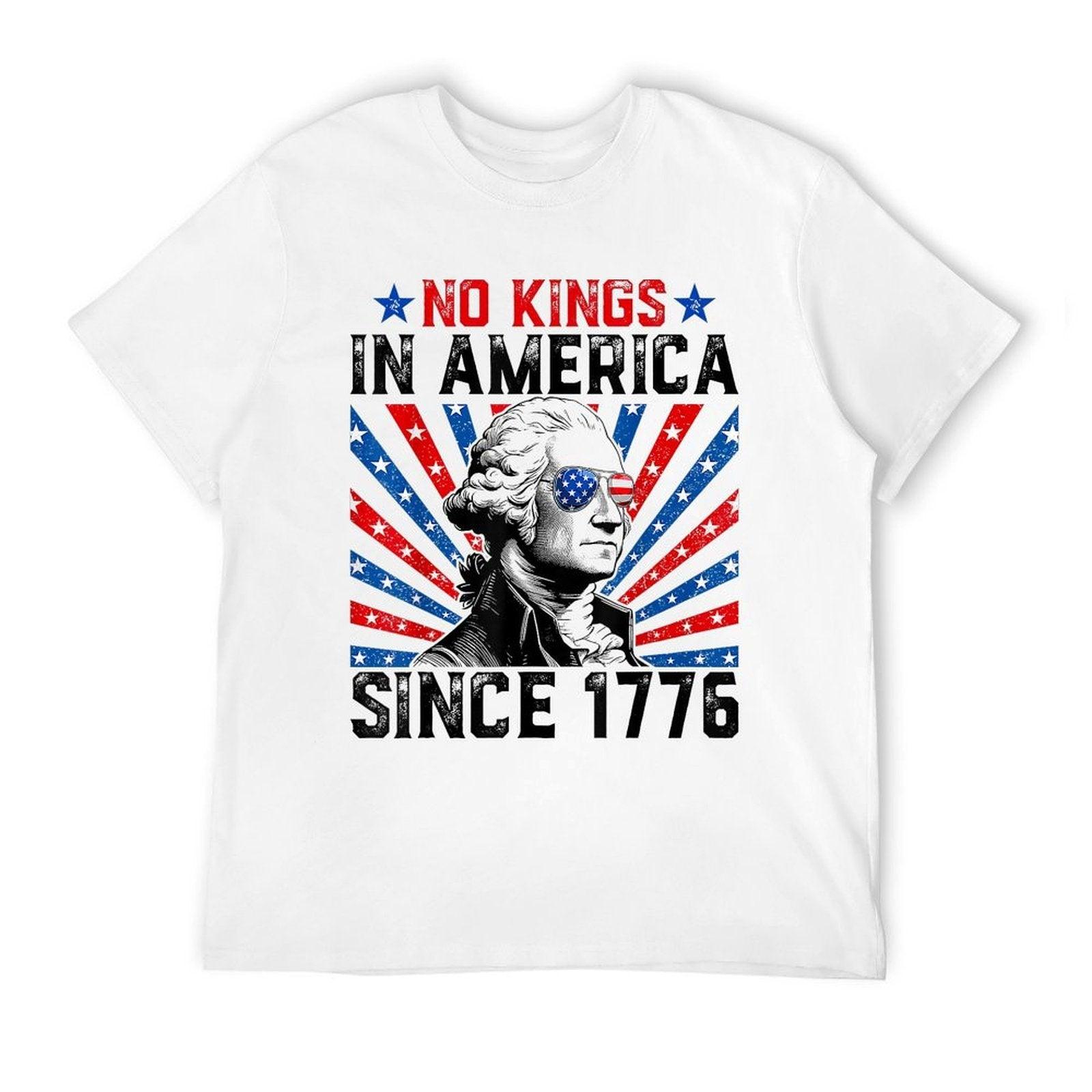 No Kings in America Since 1776 Distressed USA Vintage  Ribbed Collar T-Shirt