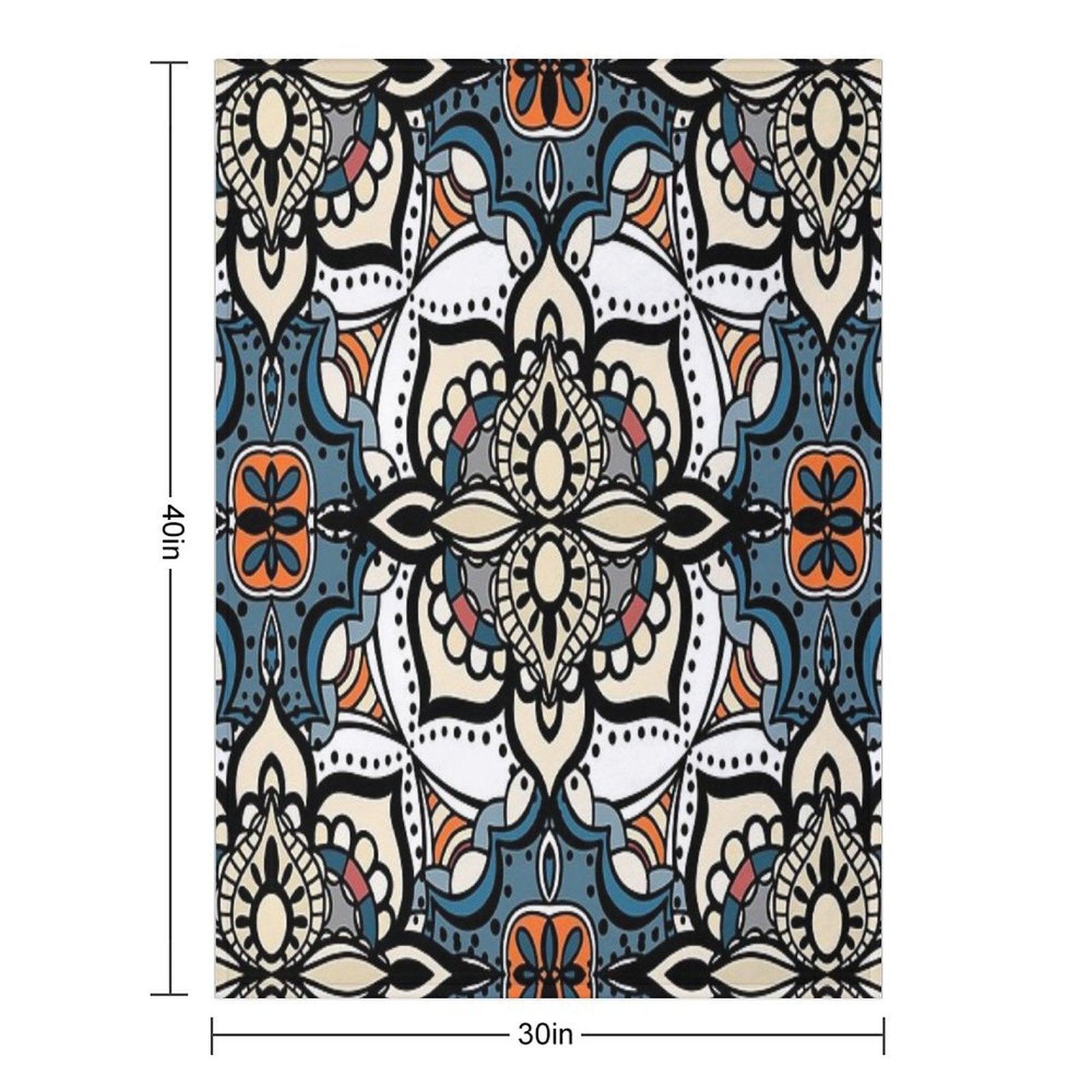 Abstract Renaissance Geometrical Flowers,  Mosaic Floral Fantasy Pattern Throw Blanket