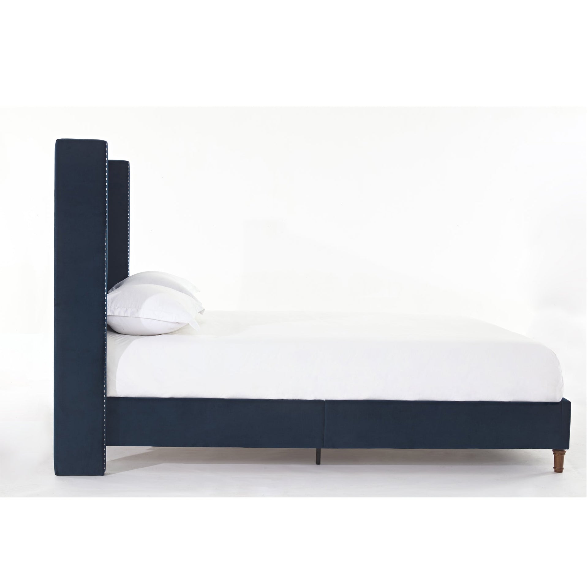 Peyton Upholstered Queen Bed with 54' High Headboard and Traditional Buttoned Tufting in Blue Velvet BLAKHOM