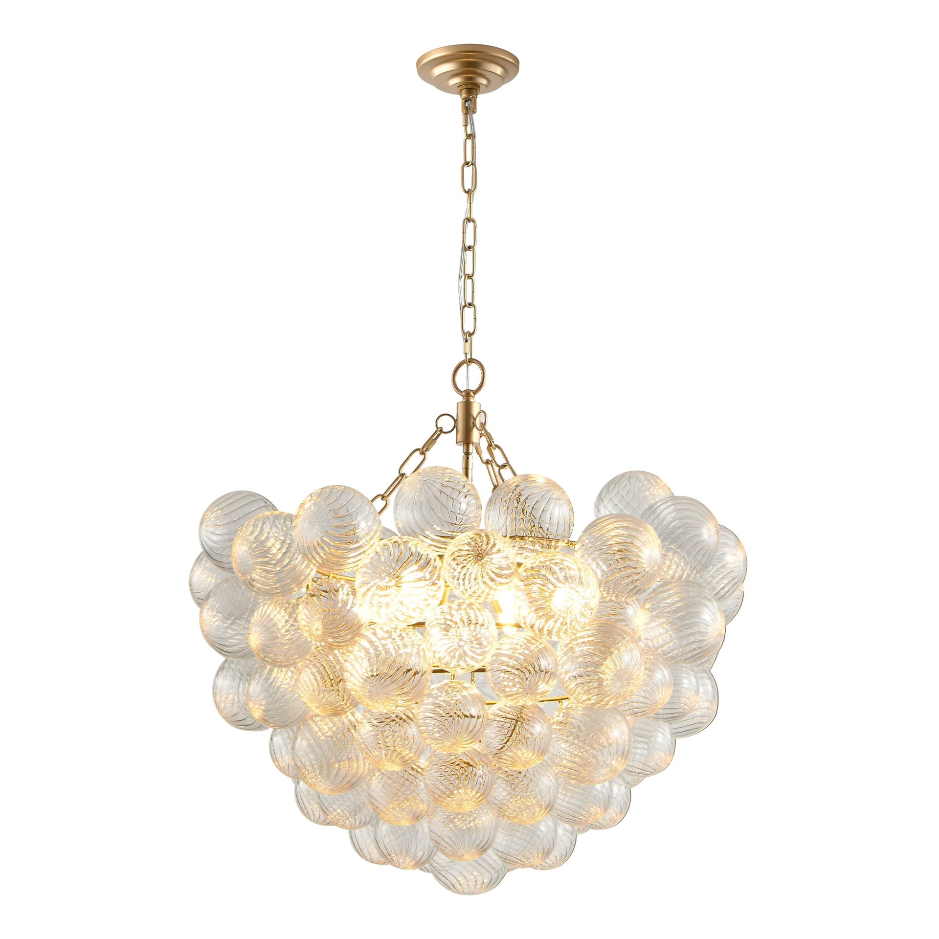 Gold Pendant Chandelier with Threaded Clear Glass Globe Shade for Living, Dining & Kitchen