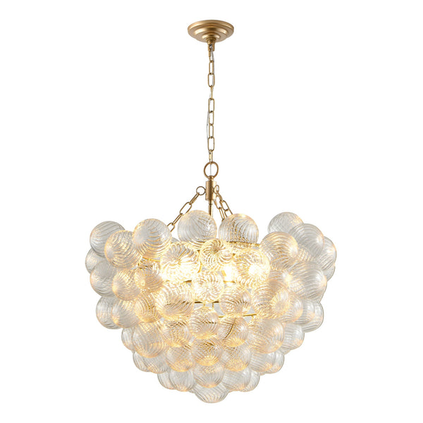 Gold Pendant Chandelier with Threaded Clear Glass Globe Shade for Living, Dining & Kitchen