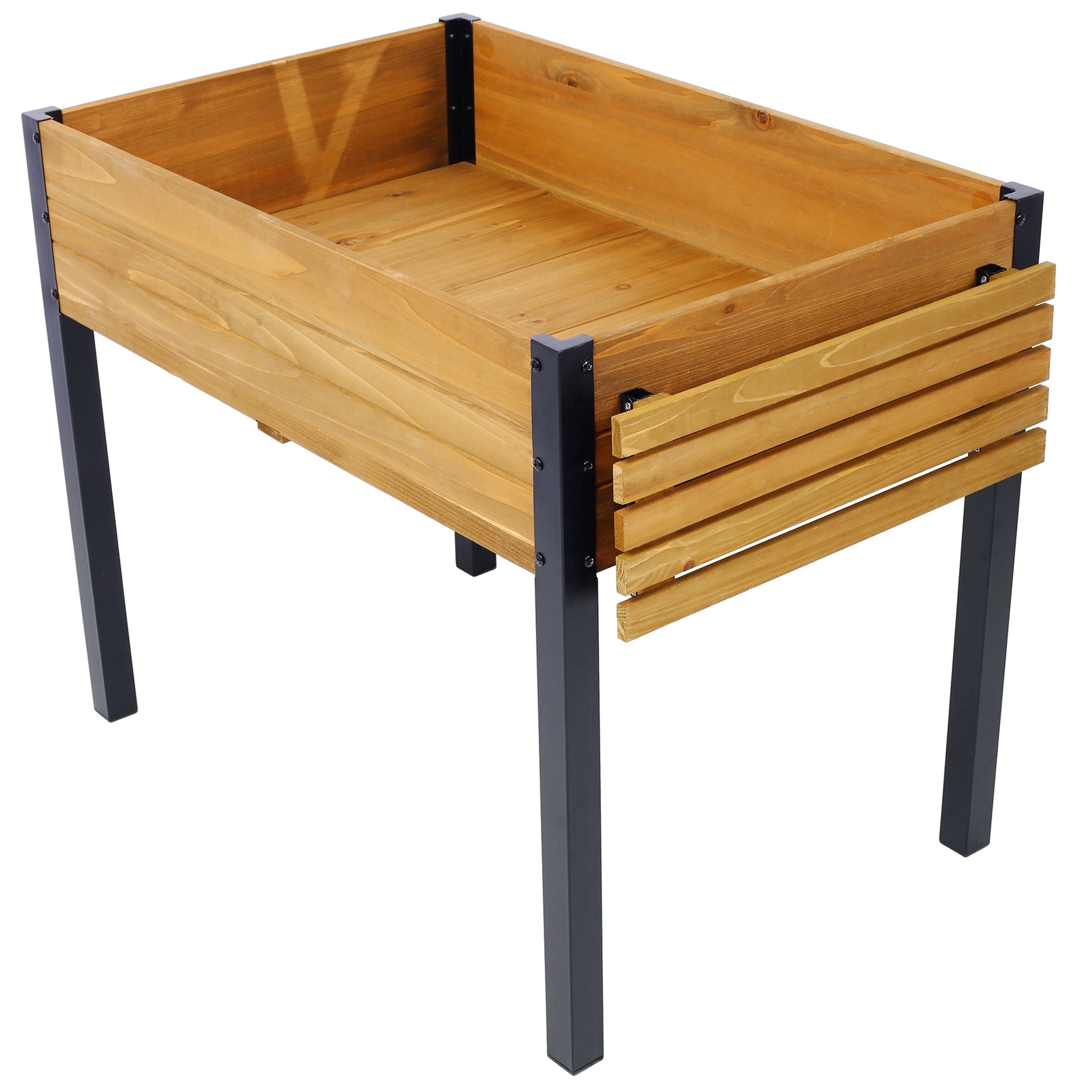 Raised Garden Bed with Metal Legs and Folding Storage Shelf
