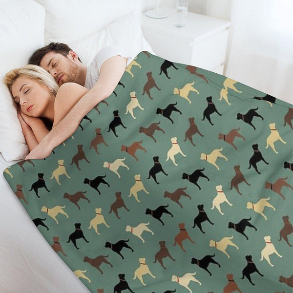 Labrador Retriever Dog Silhouettes Pattern with Chocolate, Yellow, Red And Black Labs Throw Blanket