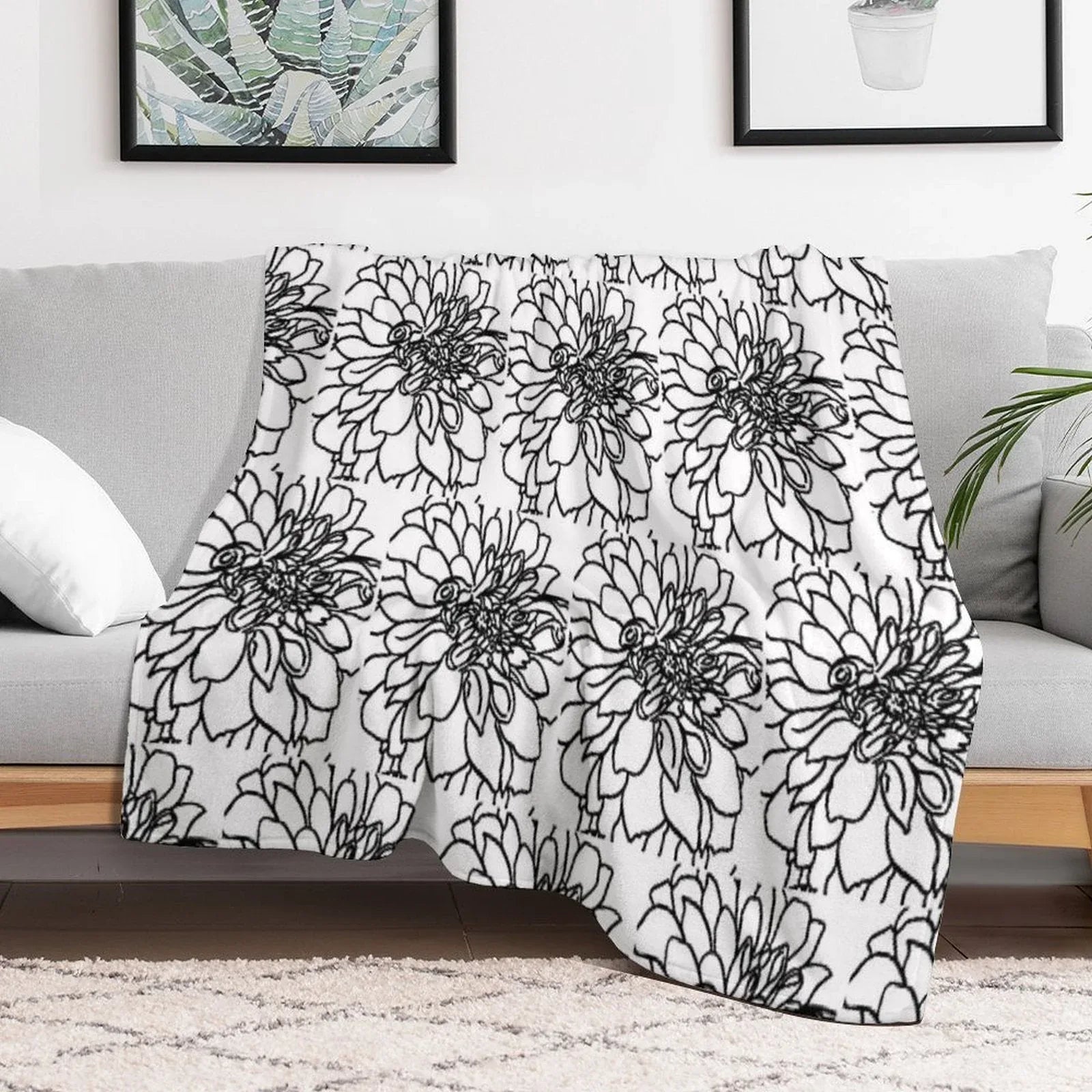 Black And White Dahlia with A Little Bee Throw Blanket