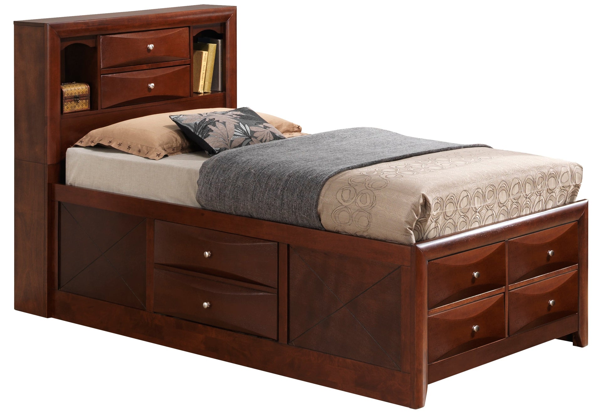 Stylish Twin Storage Bed In Cherry Wood