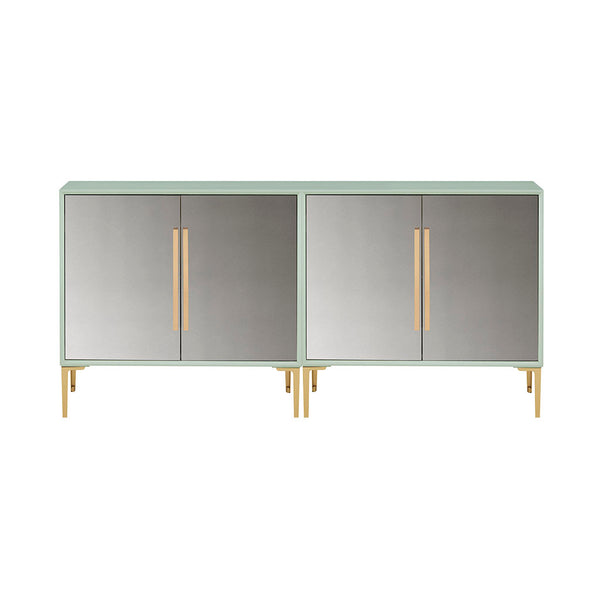 Curry 2 Door Accent Cabinet - Pale Mint Green with Distressed Mirror Doors and Gold Hardware - Gifts for You 'n Me