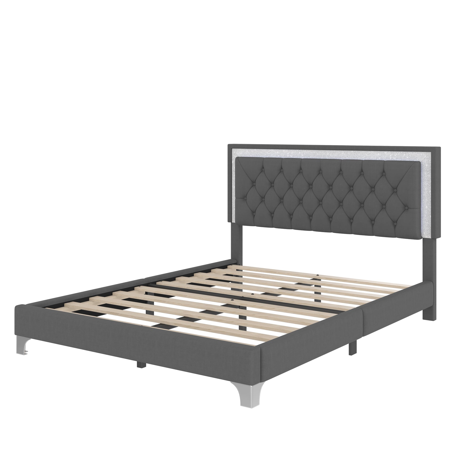 3-Pieces Bedroom Set - Queen Size Upholstered Platform Bed with LED Lights