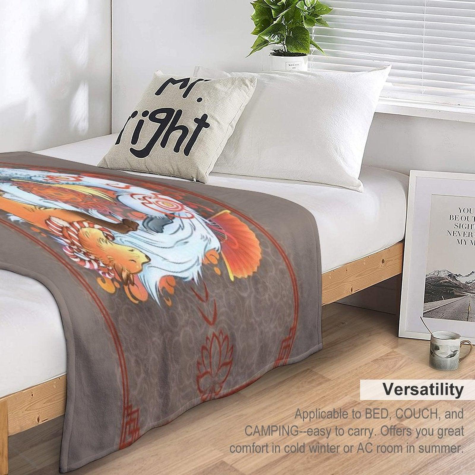 Kitsune Inari Fox Yin Yang Throw Blanket