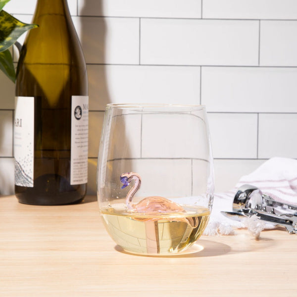 3D Flamingo Stemless Wine Glasses Jersey Art Glass