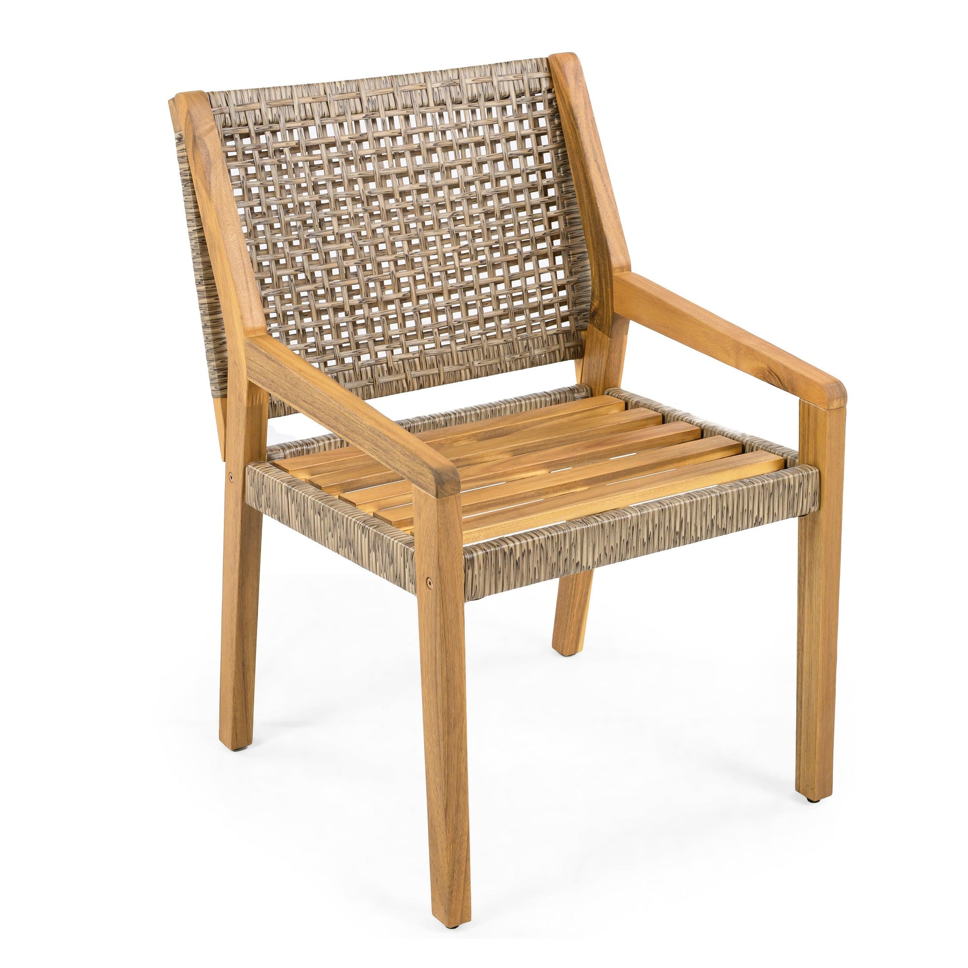 6 Outdoor Acacia Wood and Wicker Dining Chairs Set