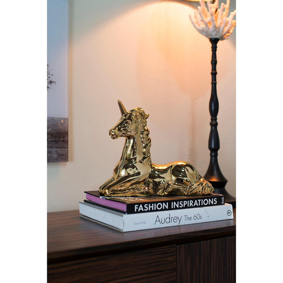 Modern Decorative  Gold Ceramic Unicorn Figurine