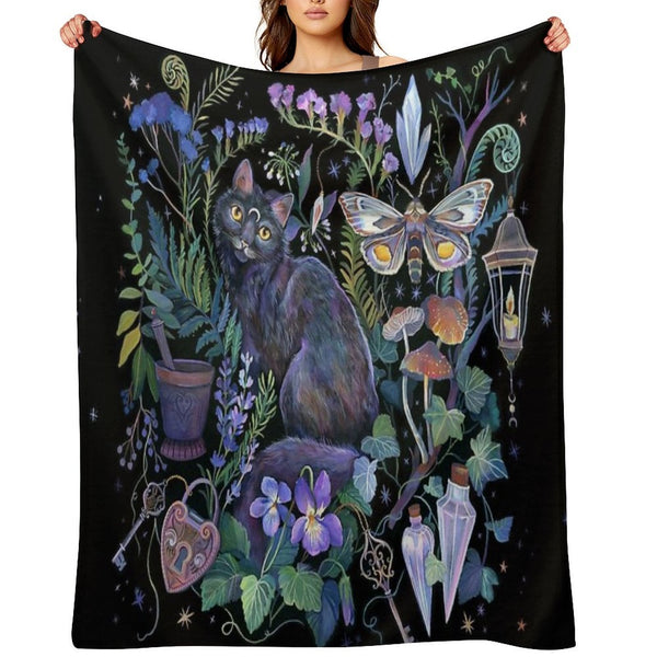 Black Cat Potion Garden Anti-pilling Throw Blanket