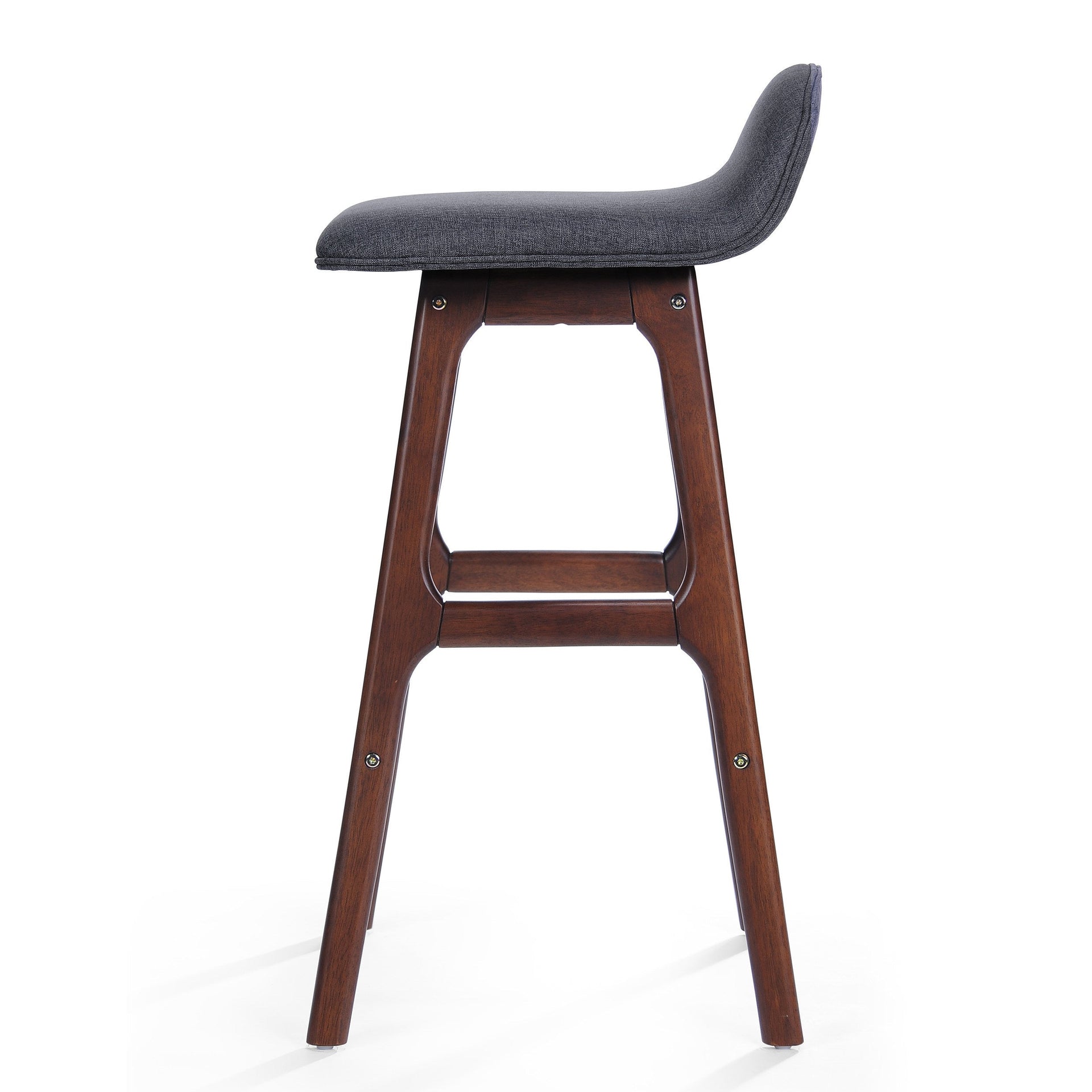 28.5' Mid-Century Modern Upholstered Low Back Barstools (Set of 2), Charcoal, Walnut Finish