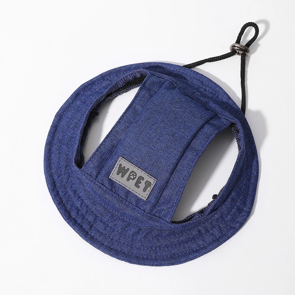 Pet Hat With Ear Holes For Medium Small Dogs Adjustable Summer Pets Dog Outdoor Sun Cap Cat Puppy Denim Color Canvas Visor Caps