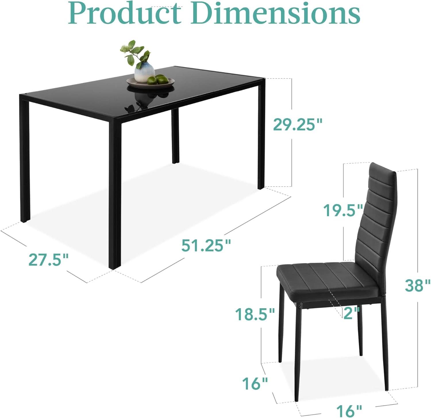 Tempered Glass Ultra Lux Countertop Dining Table Set Black 51 Inch