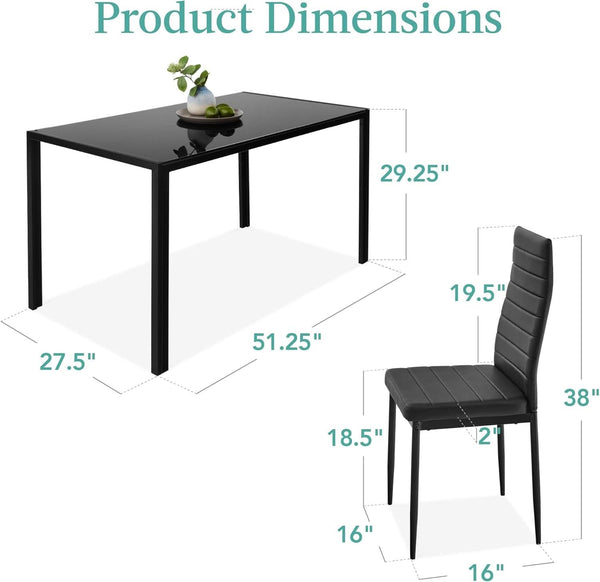 Tempered Glass Ultra Lux Countertop Dining Table Set Black 51 Inch