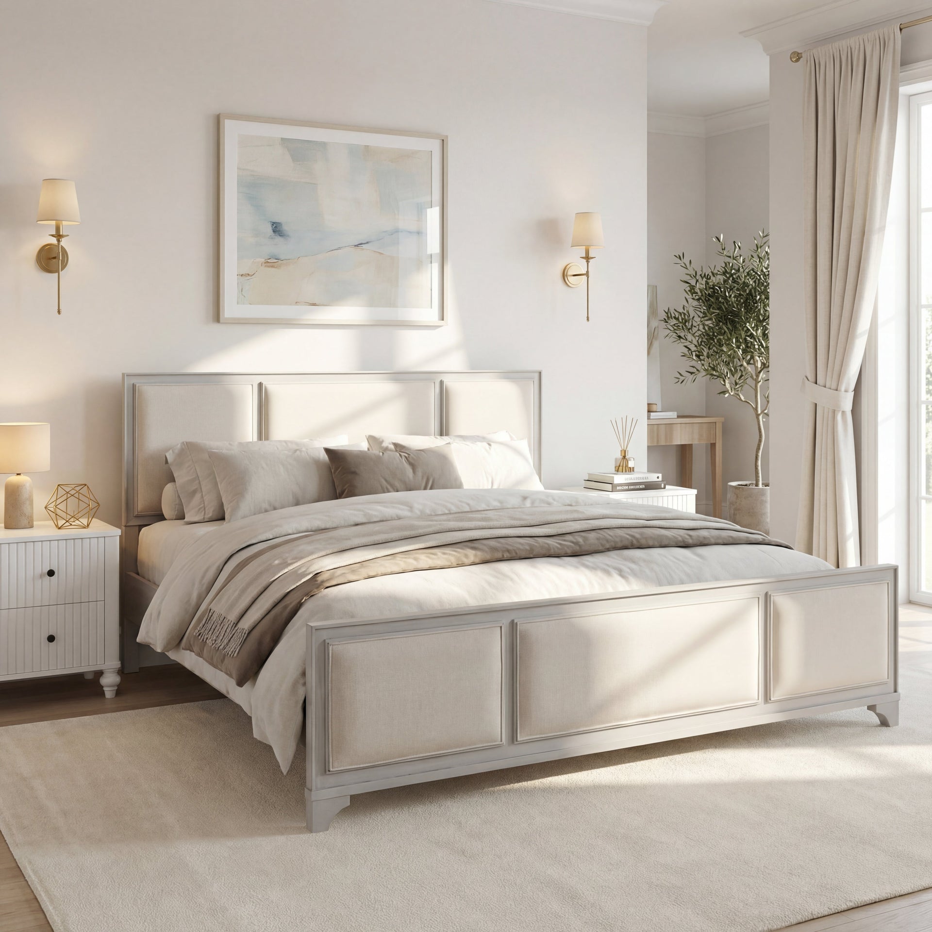 King Size Bed Frame with Upholstered Headboard