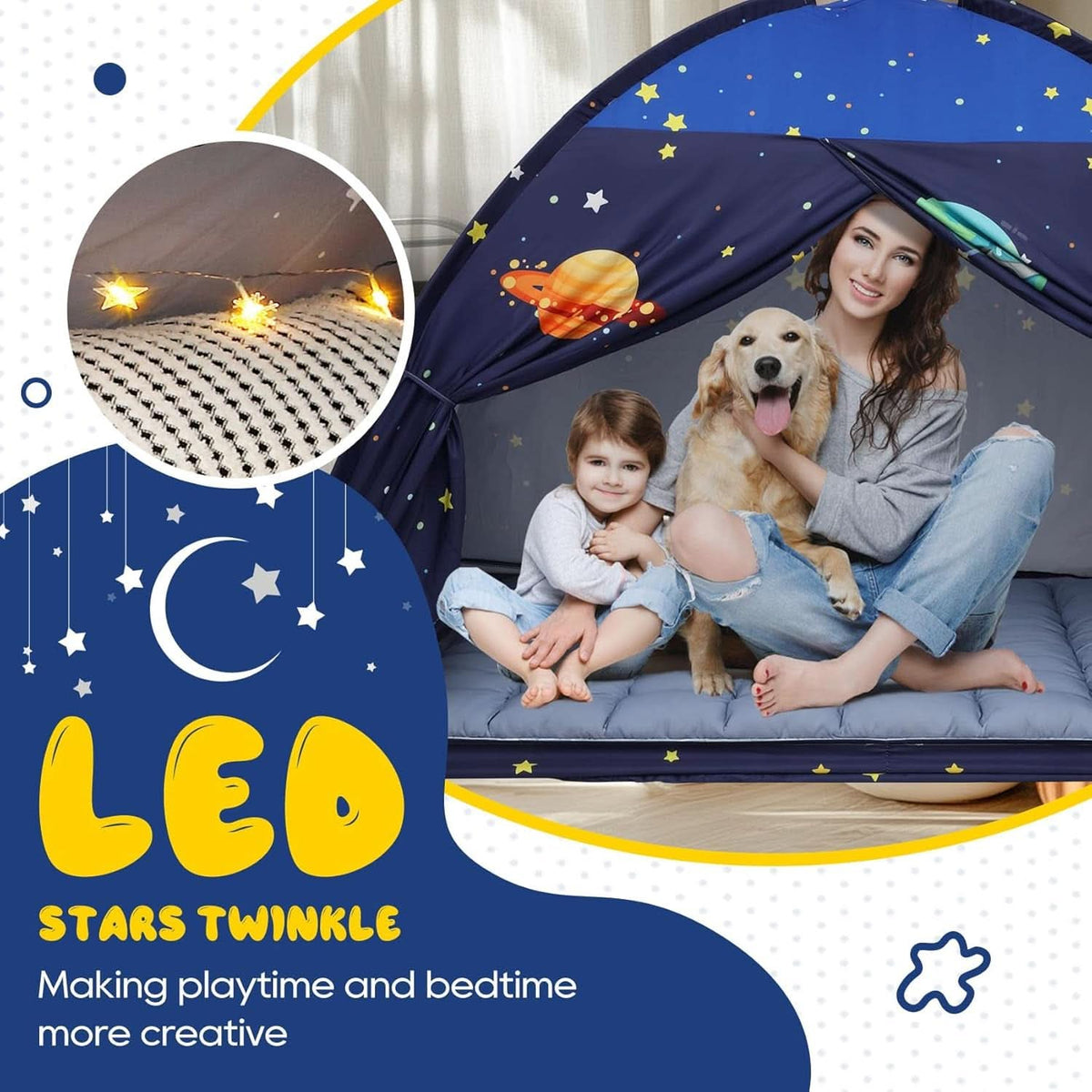 Twin Bed Tent Canopy Blue Black out Privacy Indoor Play house For Kids