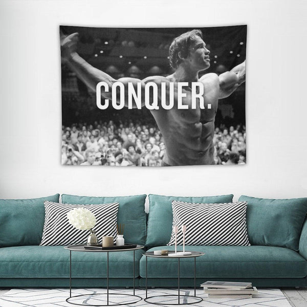 Arnold Schwarzenegger Conquer Motivational Fitness Tapestry