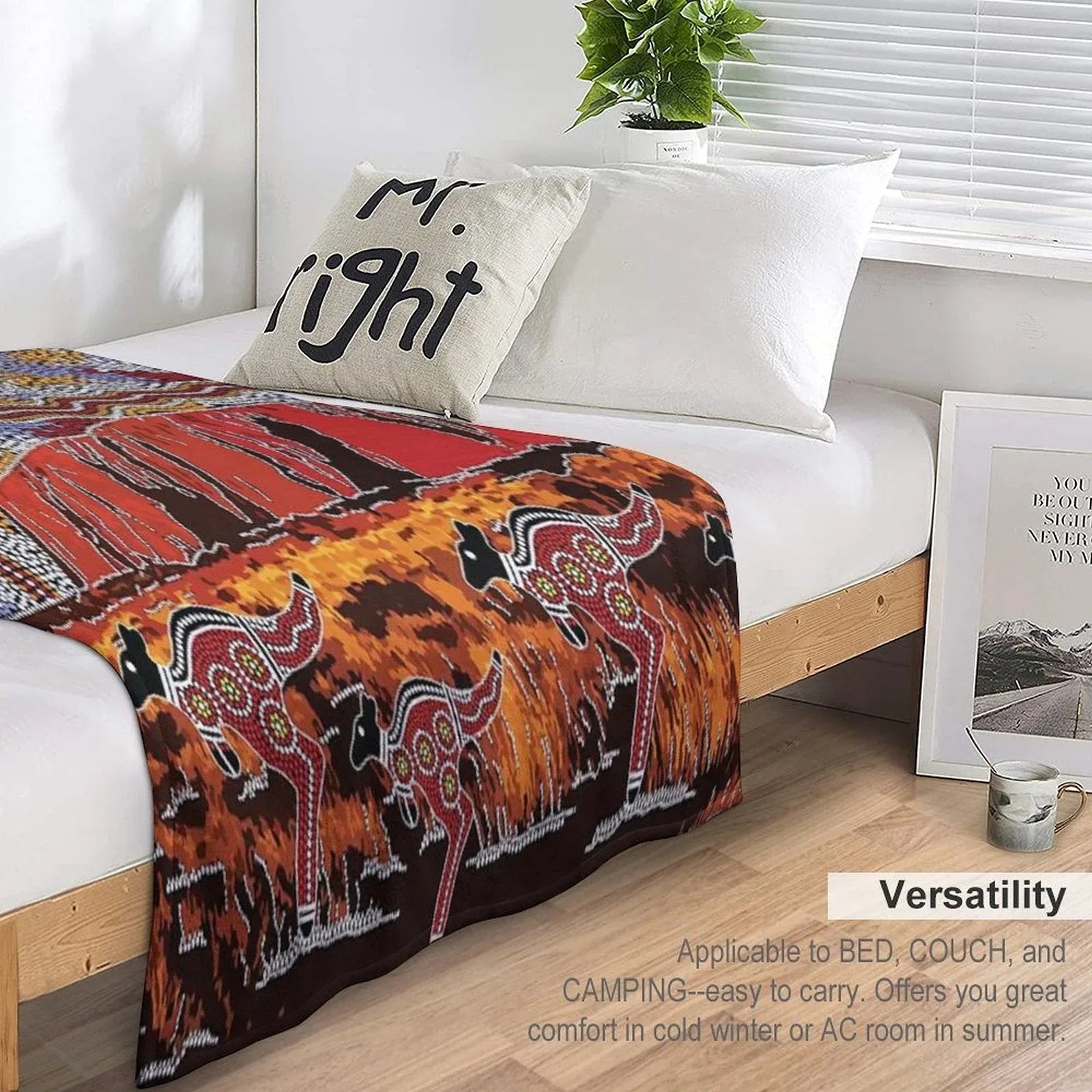 Authentic Aboriginal Art - Uluru  Ayers Rock Throw Blanket