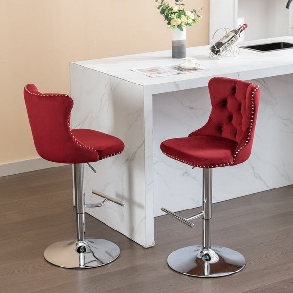 Modern Velvet Swivel Barstools with Adjustable Seat Height and Chrome Base