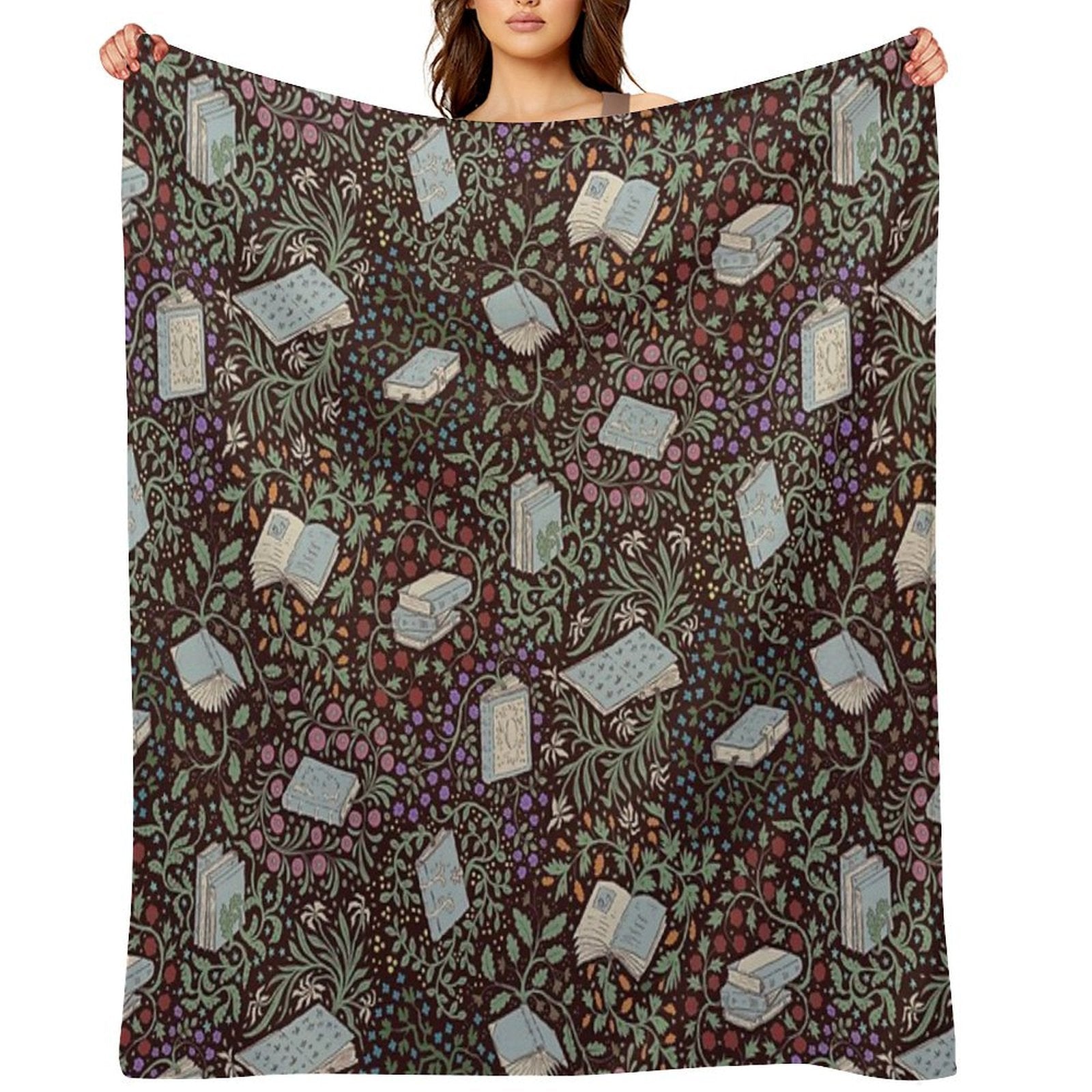 Books in Flower Plush Throw Blanket
