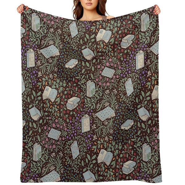 Books in Flower Plush Throw Blanket