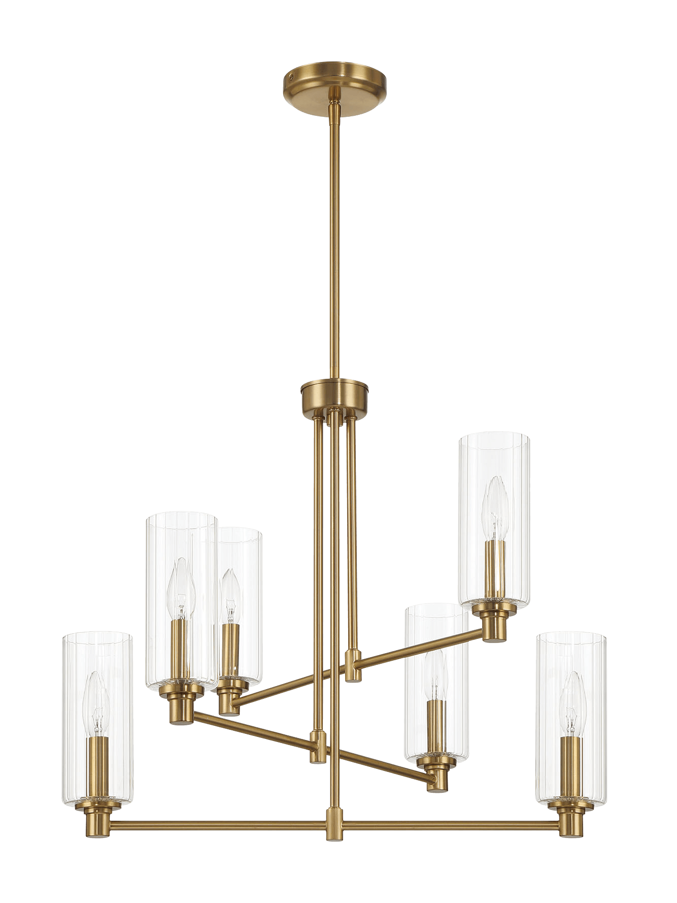 Timeless Six Lights Chandelier With Clear Ribbed Glass - Satin