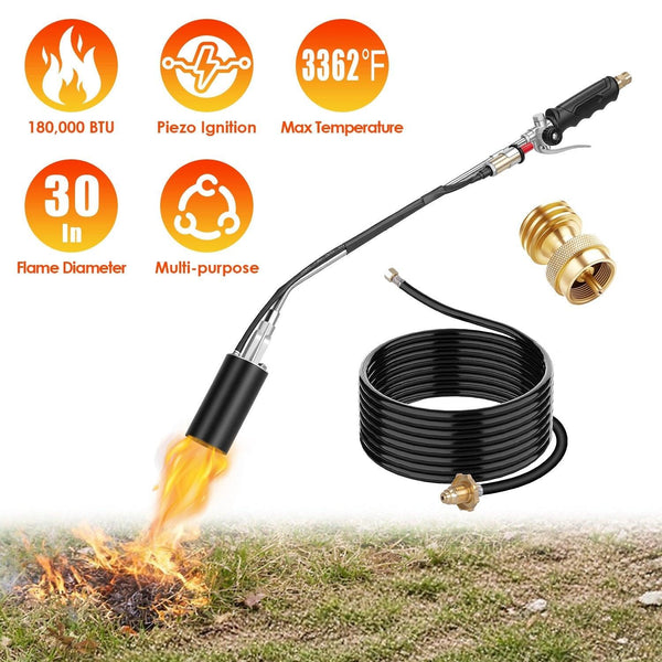 180,000 BTU Propane Weed Torch Heavy Duty Weed Burner Flame Weeder with 10FT Hose Piezo Ignition Adjustable Flame Control for Weeds Ice Snow Asphalt F