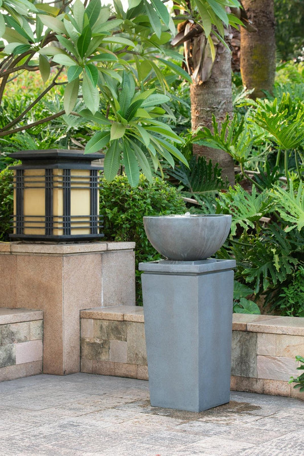 Resin Zen Bowl Pedestal Outdoor Fountain 35 Inch