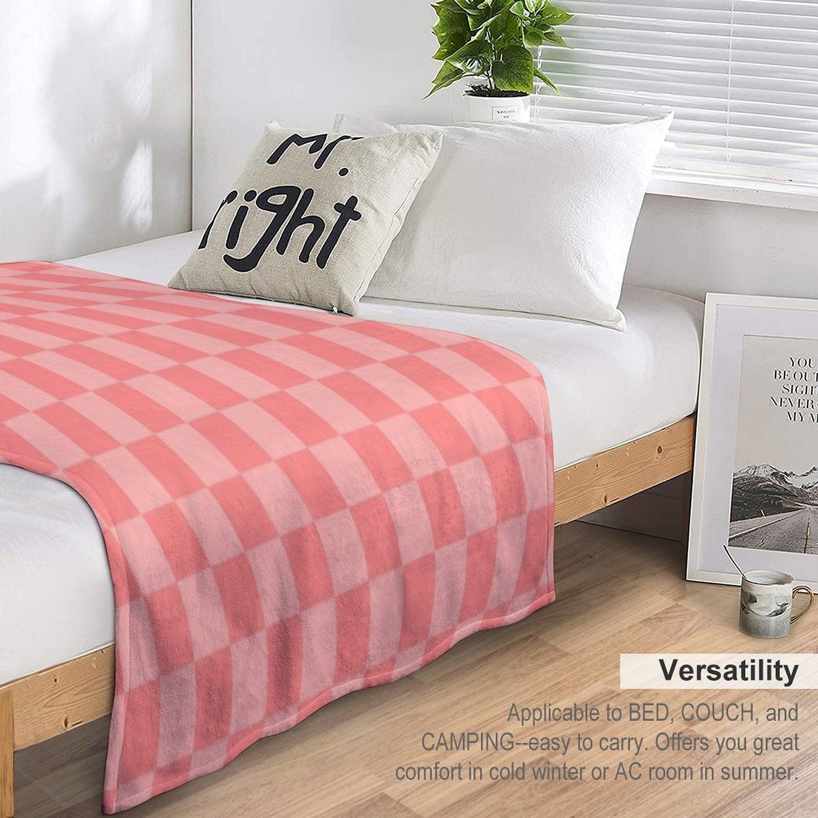 Checkerboard Mini Check Pattern in Double Blush Pink Throw Blanket