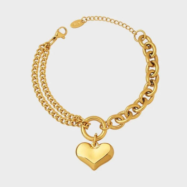 Gold Half Chunky Chain Heart Charm Bracelet - Gifts for You 'n Me