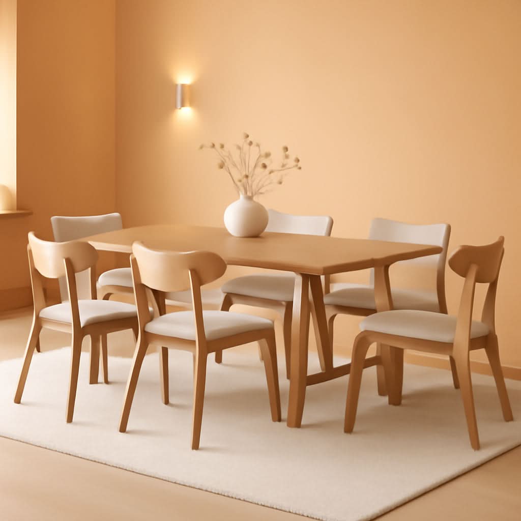Mid Century Modern Dining Set 7 Piece Natural Oak Table