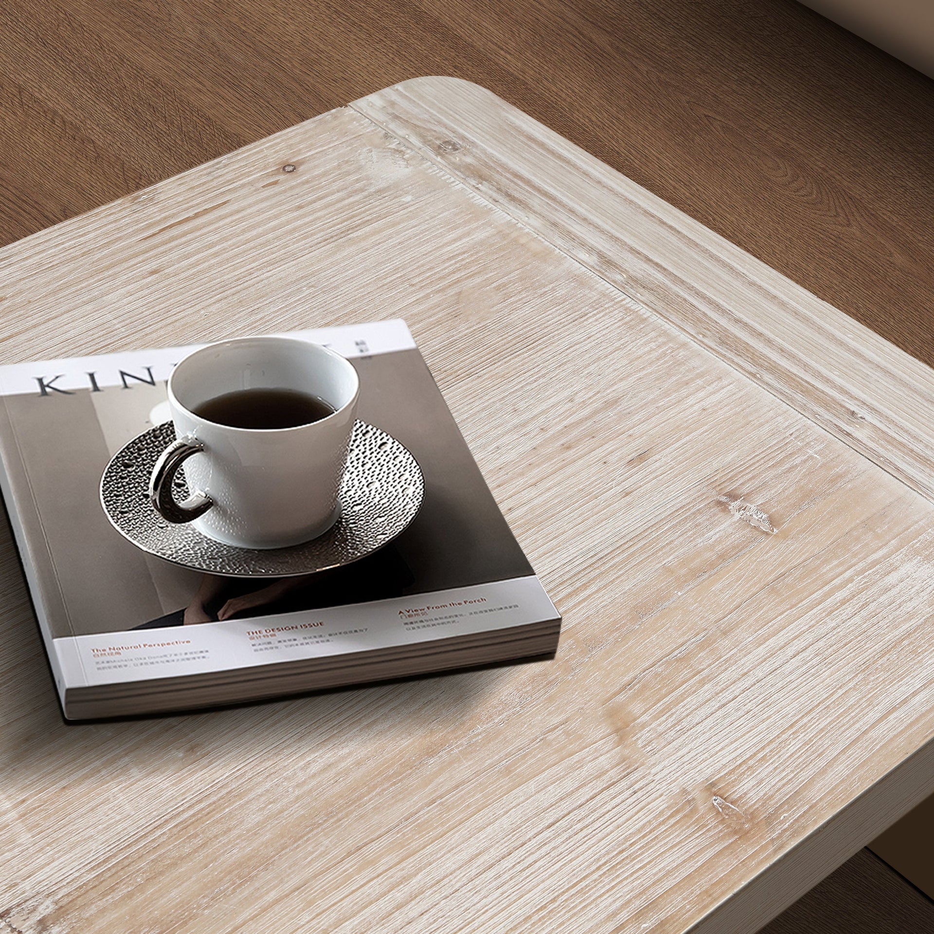 Farmhouse Vintage Crafts Coffee Table,Curved Art Deco Design, Easy Assembly, 48' W x 24' D x 18'(Natural Wood Washed)