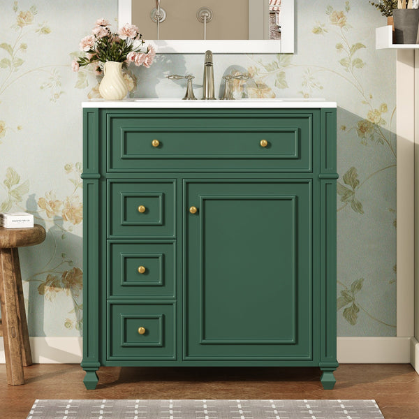 Bathroom Vanity with Ceramic Sink Basin, Cabinet with Soft-Close Doors and Organizer