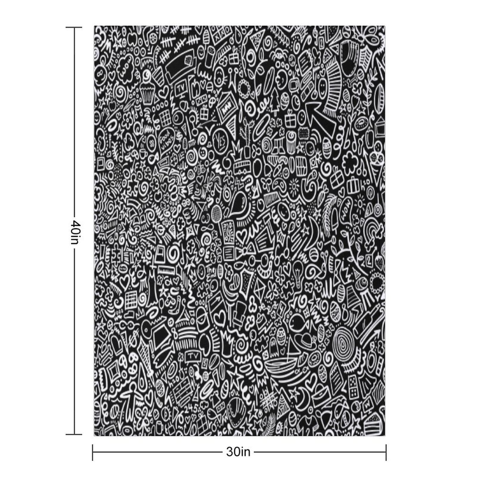 Hidden Images Doodle Art on Black Machine-washable Throw Blanket