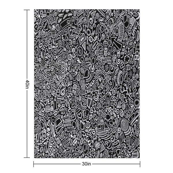 Hidden Images Doodle Art on Black Machine-washable Throw Blanket