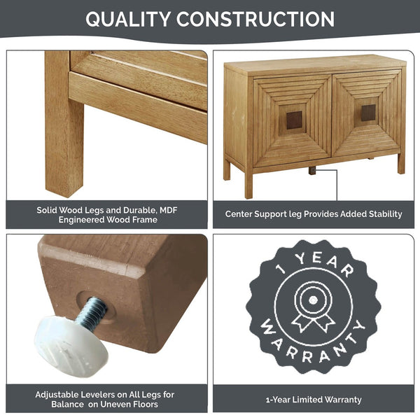 Paige Geometric 2-Door Storage Cabinet with Adjustable Shelves - Natural