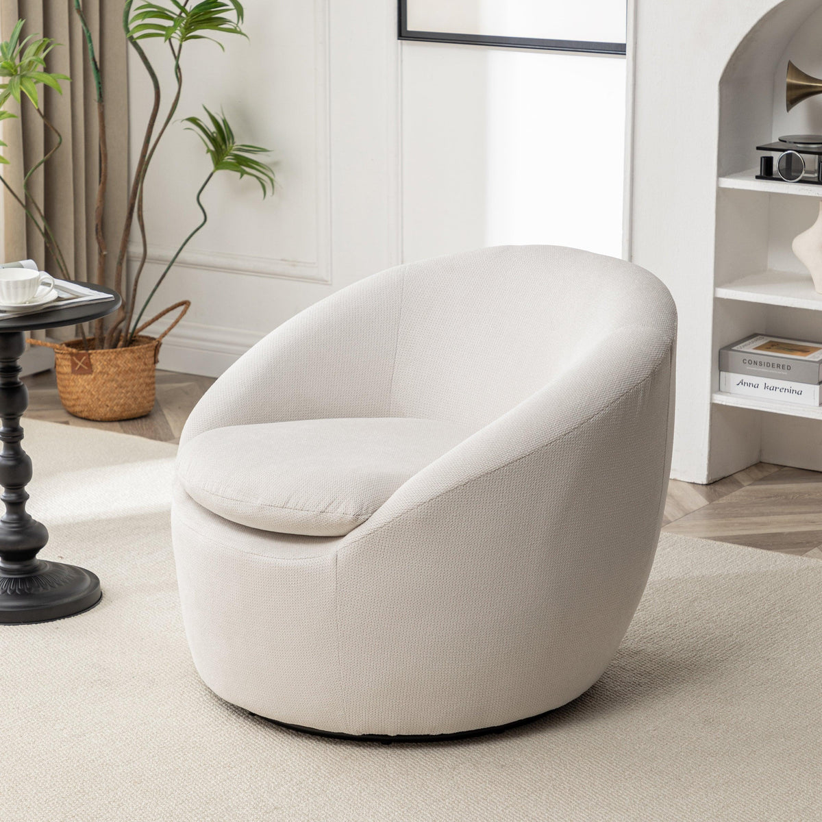 Winnie Modern Teddy Fabric Barrel Chair, 360° Swivel