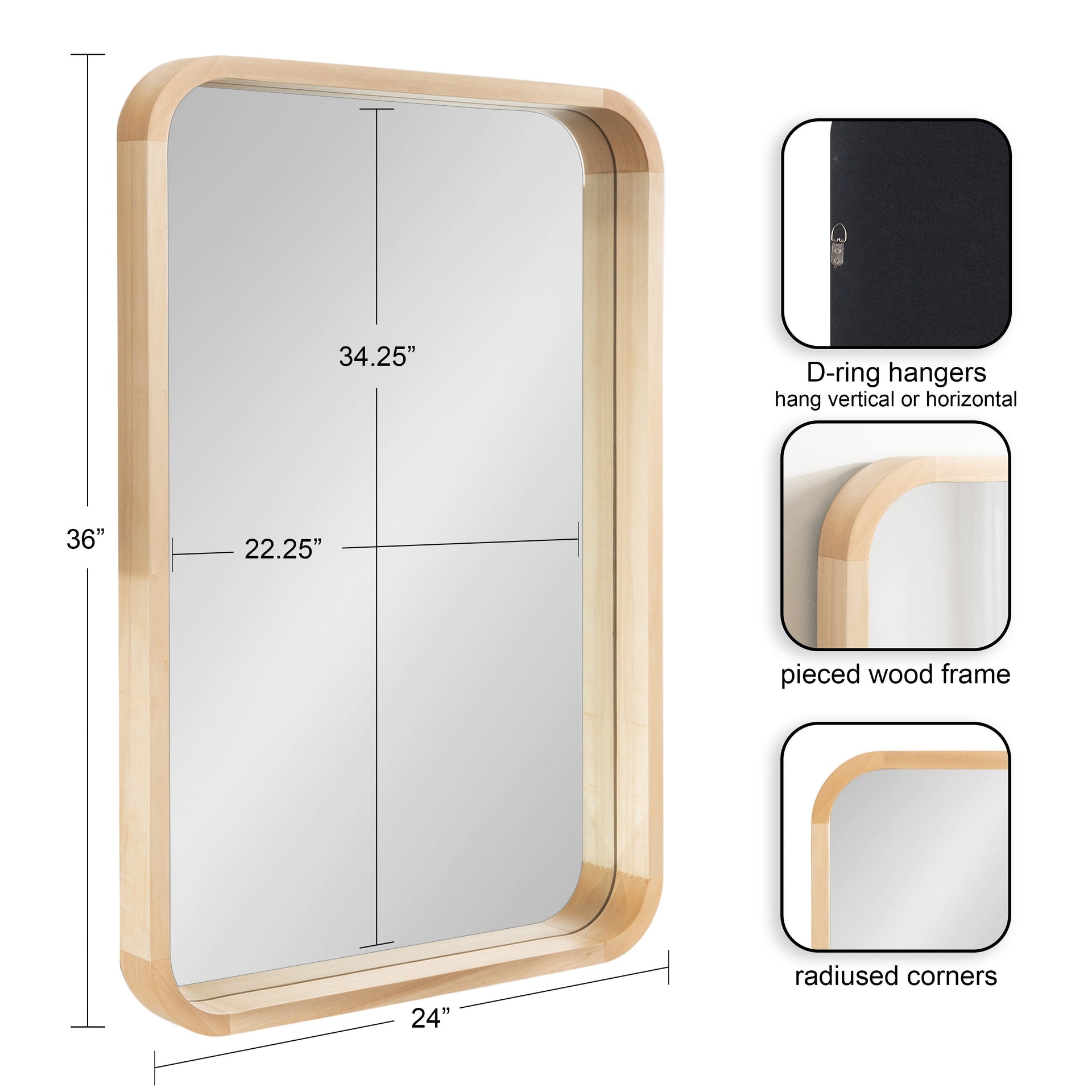 Hutton Wood Framed Radius Rectangle Mirror